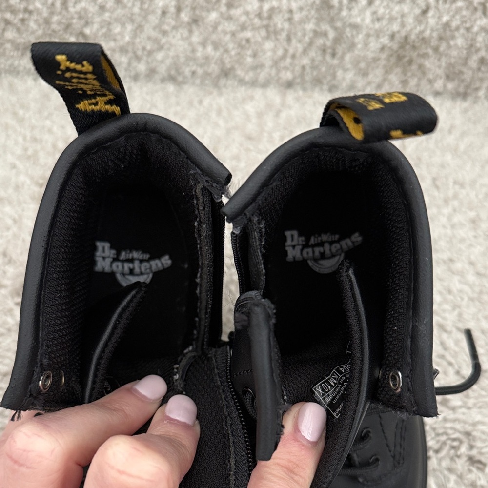 Dr. Martens Girls Black Lace-Up Combat Boots with Yellow Stitching - Picture 12 of 13